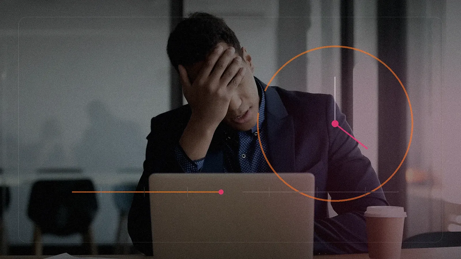 Stopped operating timeline beside a professional facing IT downtime