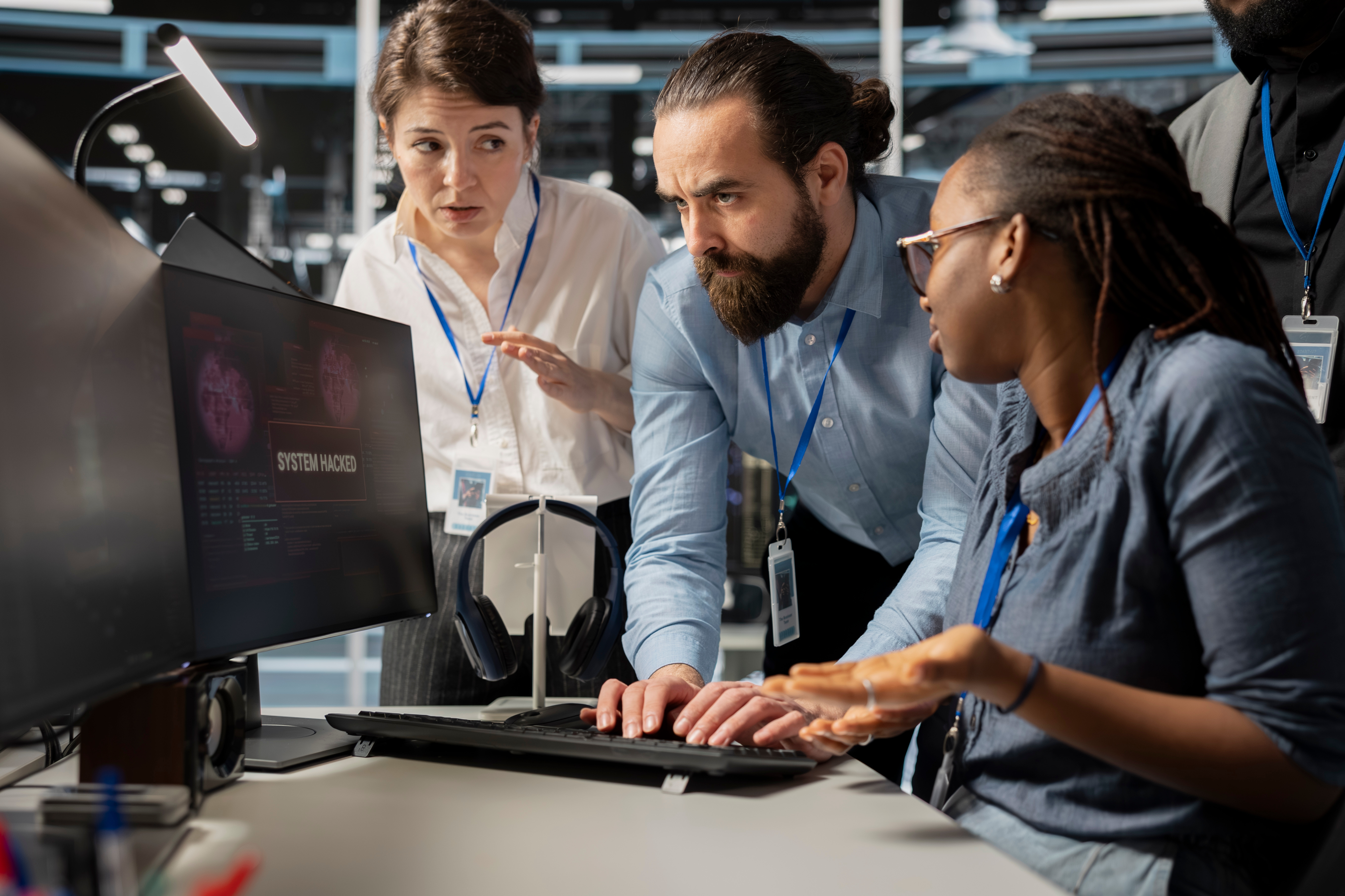 Technology professionals working together around operational systems